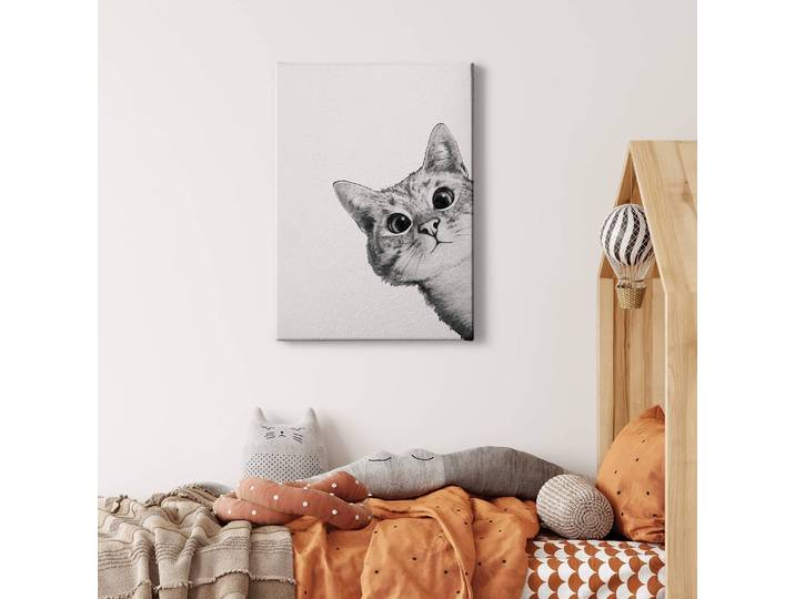 Wandbild Sneaky Cat Polyester PVC / Fichtenholz Weiß 50 x 70cm