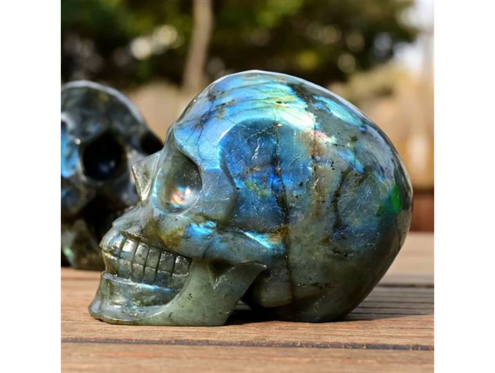 1pc CRYSTALHOLA Labradorite Crâne Pierre - Décor gothique bohème avec bleu irisé, vert, violet