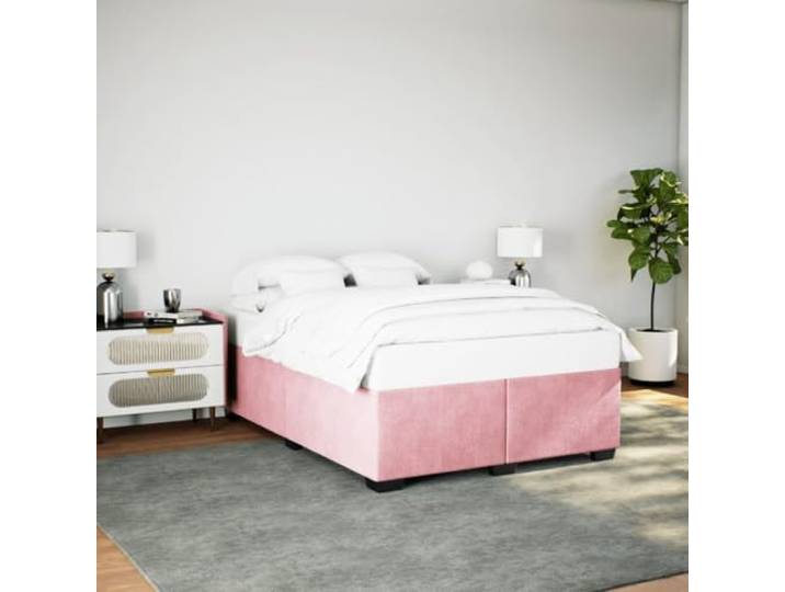 RJPLMFV Bettgestell, Velours, Rosa, 140 x 190 cm, ohne Matratze Lattenrost inklusive, weicher und glatter Stoff, robuste und stabile Füße, warmer Komfort