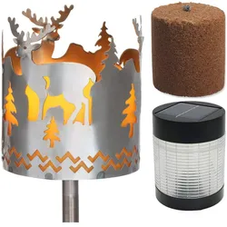 Gartenfackel Hirsch Feuerschale Metall mit Stiel Brennmittel Solarlampe LED