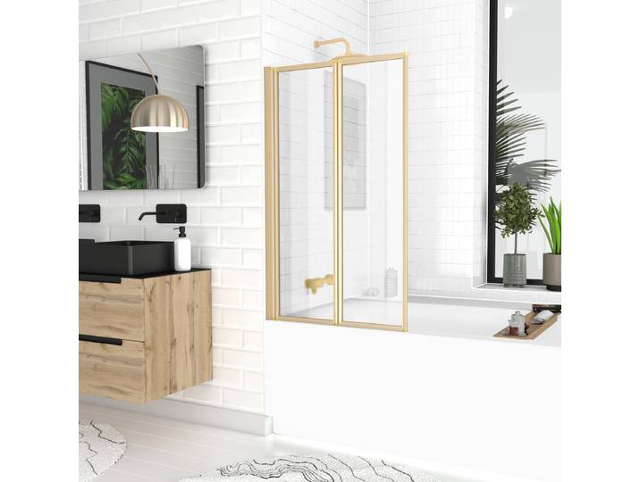 Badewannenaufsatz MARWELL Double Gold , gold (weiß, neutral), H:120cm T:70cm, Duschwände, Badewannenaufsatz, für Badewanne, 2 schwenkbare Faltwände