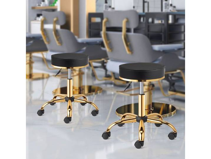 Tabouret roulettes Professionnel VINGLI Tabouret de Bureau Rotation à 360° Hauteur Réglable 48-63 cm PU Gris + Or