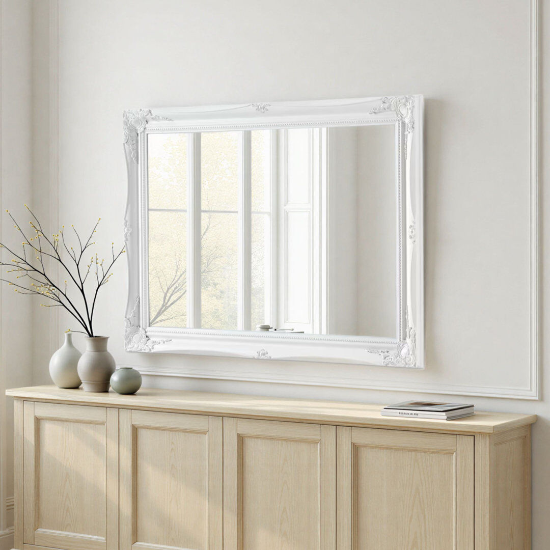 Three Posts French Style Burdette Carved Wood Framed Accent Mirror White 103 cm H x 73 cm W