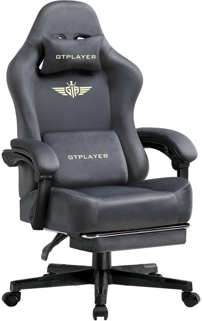GTPLAYER GAMING CHAIR Adjustable Reclining Ergonomic Swiveling PC & Racing Game Chair Grey 125cm H X 53cm W X 54cm D