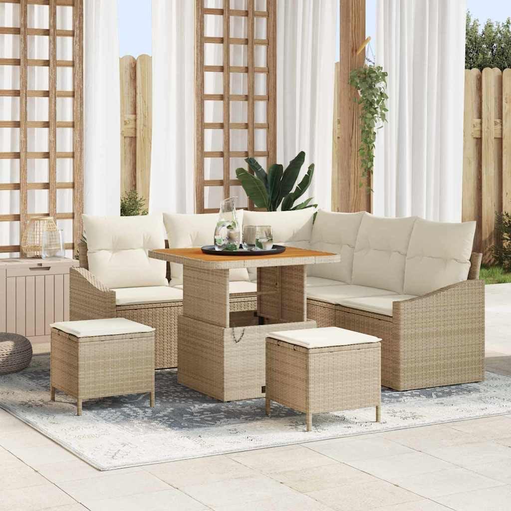 Modulares Garten-Sofa-Set mit Kissen, 8-teilig, beige aus Poly-Rattan, langlebig für Terrasse und Garten