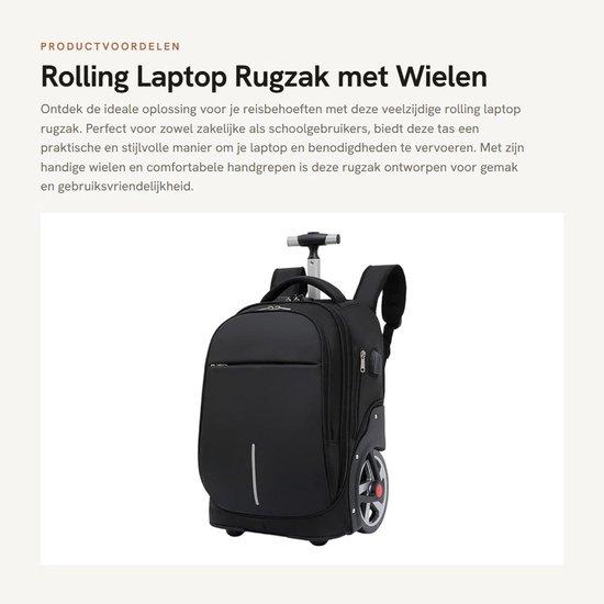 Vt Goods - Rollbarer Laptop-Rucksack mit Rädern - Trolley-Rucksack - USB-Anschluss
