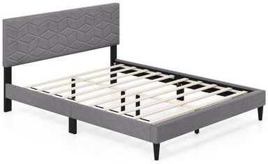 Costway Twin/Full/Queen Size Bed Frame Modern Platform Bed with Linen Fabric Upholstered Headboard-Queen