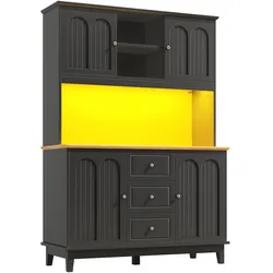 STILVORA Hochschrank aus MDF in Schwarz/Natur 120x40x180 cm, LED & App-Steuerung