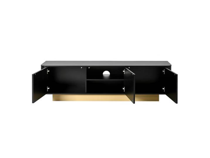 Meuble TV bas noir 170 cm – 3 portes étagère réglable et passe-câbles