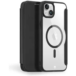 Force Case Klappetui für iPhone 15 Klappschutz Magnetischer Kartenhalter (Apple iPhone 15), Smartphone Hülle, Schwarz, Transparent