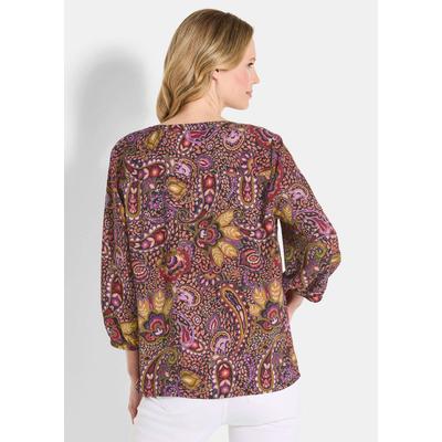 Tunika GOLDNER "Kurzgröße Moderne Viskosetunika mit Allover-Print", Damen, Gr. 21, orange (orange, schwarz, gemustert), Obermaterial: 100% Viskose CV., Modisch, figurumspielend, V-Ausschnitt, Tuniken, Knopfleiste