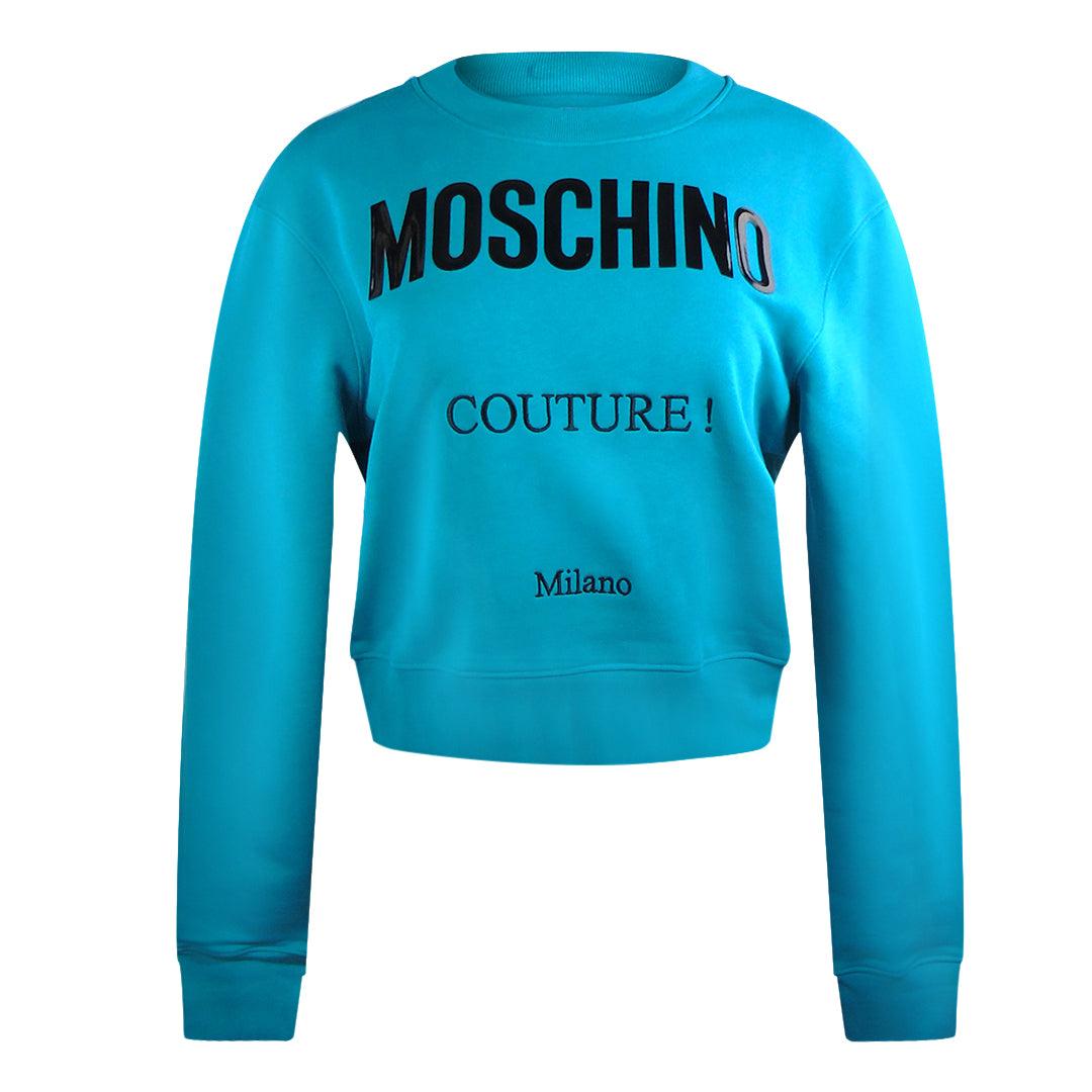 Moschino Couture Logo Turquoiseblauwe Sweatshirt