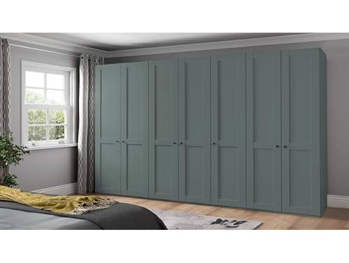 WIEMANN Landhausstil Kleiderschrank, Schlafzimmerschrank, Drehtürenschrank, Holz, Salbeigrün, Breite 350cm