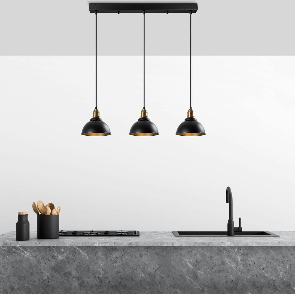Pier import Suspension 3 lampes noir/doré pour îlot Noir 70x117x21cm