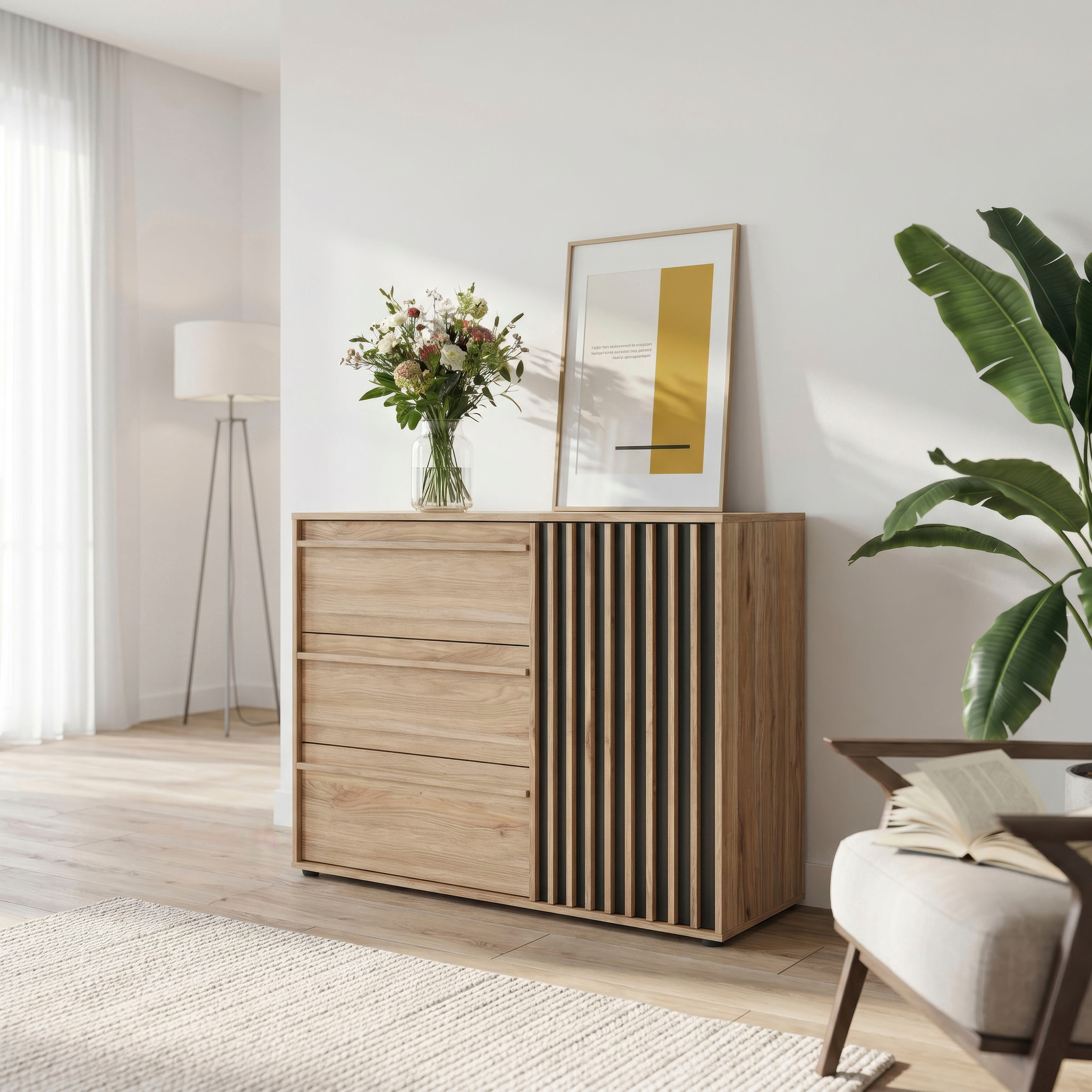 Kommode FORTE "Forte Arank Sideboard 118, Stauraum", braun (mauvella eiche, schwarz), B:117,8cm H:84,9cm T:41,7cm, Spanplatte, Sideboards, Kommode