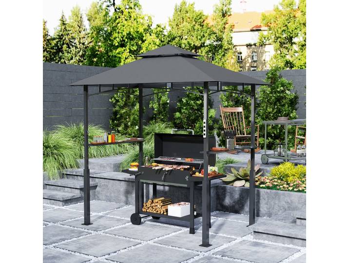 Outsunny Tonnelle Barbecue LED 240x150x250cm Gris Foncé