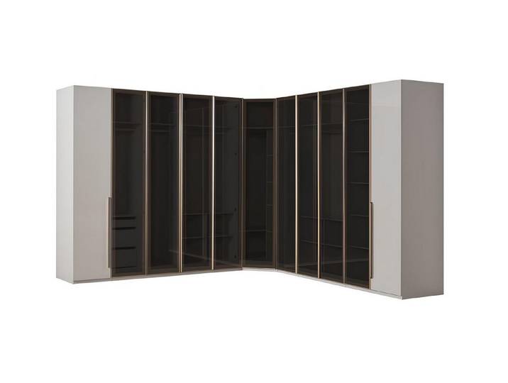 JVmoebel Eckkleiderschrank Eckschrank Weiß Schwarz Moderner Stil Glasfronten Holz-Glastüren Neu Made in Europa