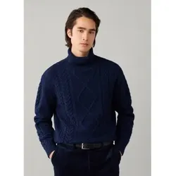 Hackett London für Herren. HM7000289 Pullover mit Rollkragen und Argyle-Muster, marineblau (XL), Lässig, Wolle, Klassisch