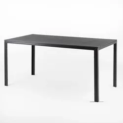 RATTATAN Tisch außen 156x78 cm aus Stahl, Holzoptik-Latten, 6 Plätze, modernes Design für Garten/Terrasse – THOMAS – Schwarz