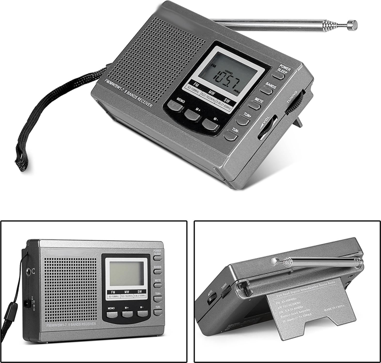 Cocosity Draagbare mini-radio met FM/MW/SW-ontvanger en digitale wekker, grijs