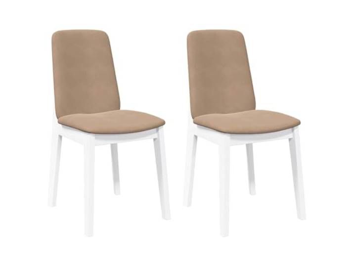 Fisinber Esszimmerstühle 2er Set Weiß Braun Massivholz mit Kissen Bequeme Polsterung und ergonomische Rückenlehne für angenehmen Sitzkomfort im Esszimmer oder in der Wohnküche.