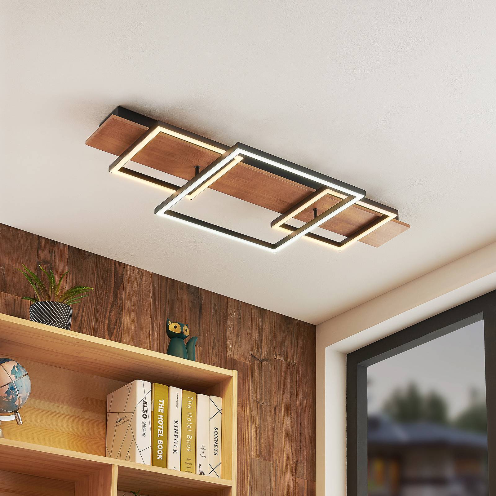 Wooden Ceiling Light Chariska Lucande, dimmable, Dark wood, Living / Dining Room, Wood, Modern, Ceiling Light