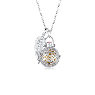 Lange Kette NENALINA "Halskette Engelsflüsterer Granat (16 mm) Flügel 925 Silber" Gr. 80, silber, Halsketten, Damen, Silber 925 (Sterlingsilber)