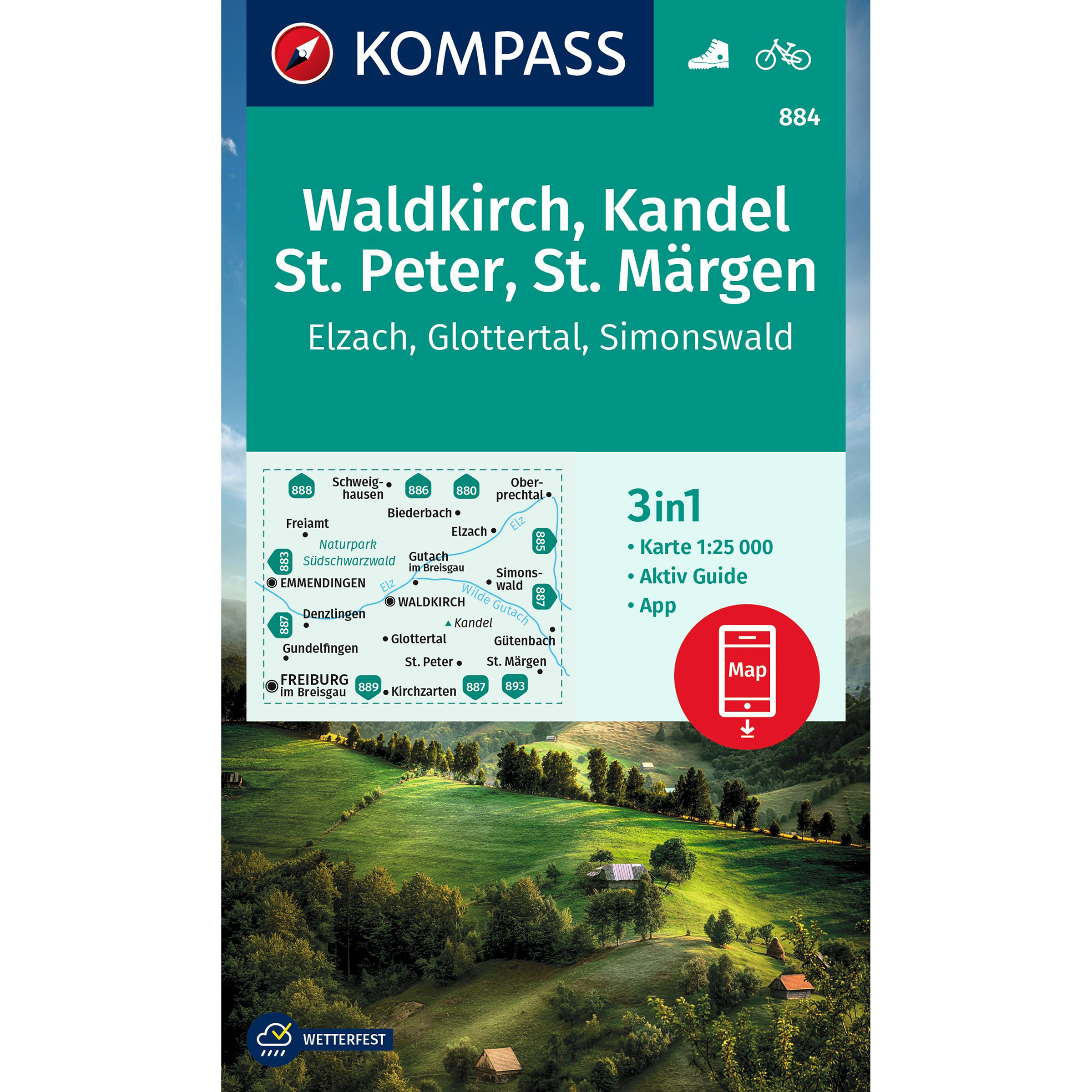 Kompass Verlag WK 884 Waldkirch-Kandel, St. Peter, St. Märgen Topografische Karten tuerkis
