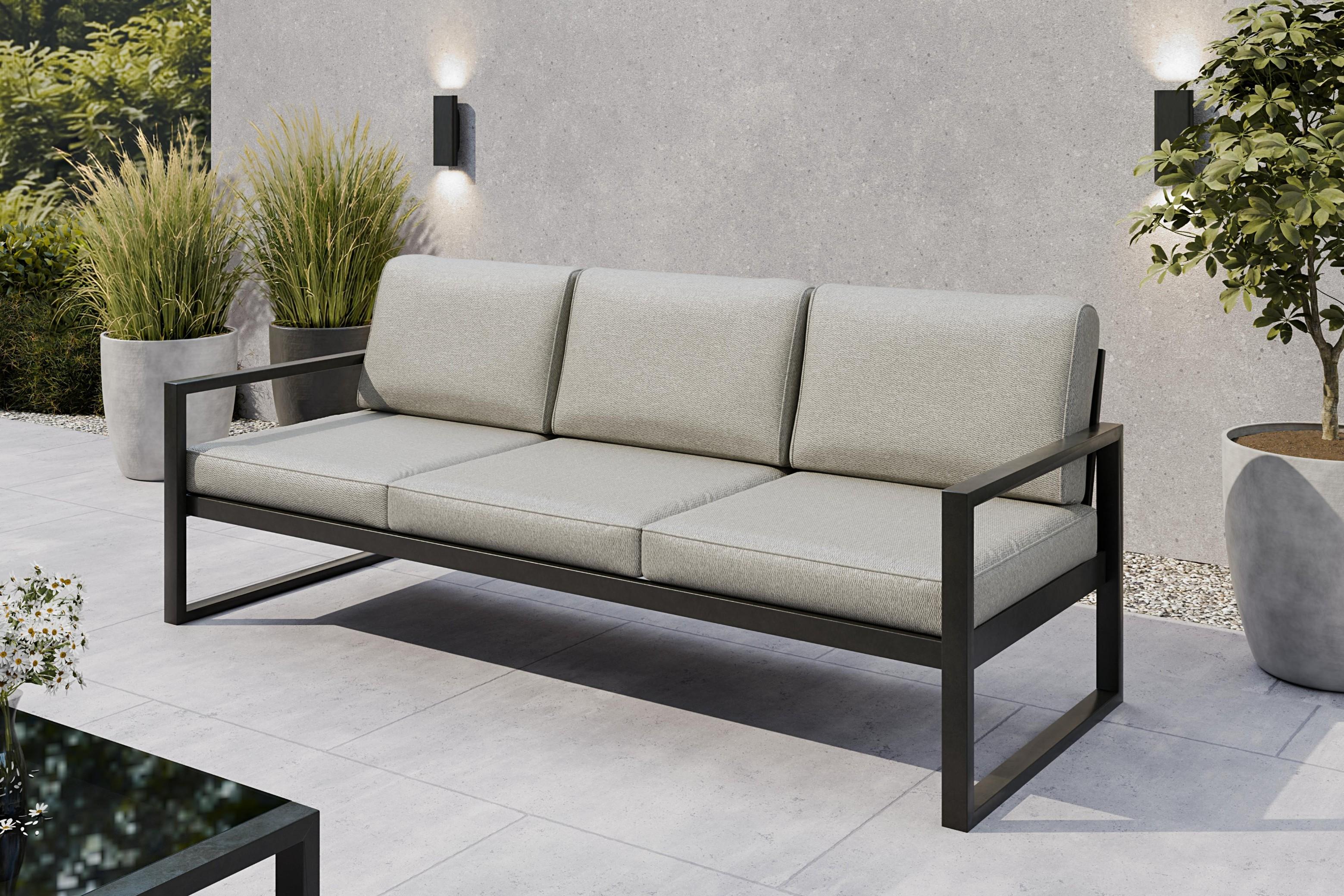 SOLAR 3-Sitzer Garten-Loungesofa - Metallgestell pulverbeschichtet - Komfortsofa mit dicken Polstern S/PB08