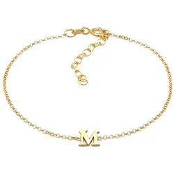 Armband ELLI "Buchstaben Initialen Anhänger M 925 Silber" Gr. 16, gold, Armbänder, Damen, 16cm, ohne Stein, Silber 925 (Sterlingsilber), Armband
