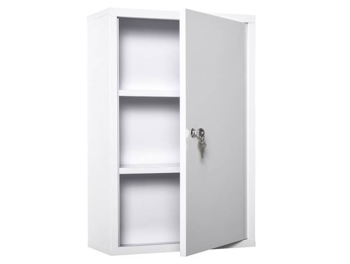 MEDIZINSCHRANK Arzneischrank Erste-Hilfe-Schrank mit Schloss 3 Fächer Stahl Weiß