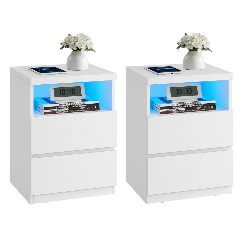 VASAGLE Nachttisch 2er Set mit verstellbarer LED-Beleuchtung wolkenweiß LET834W01