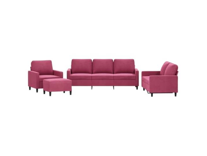 KUTYWEXFM 4-TLG Sofagarnitur mit Kissen Samt Couch Set Weinrot Elegant aussehendes 4-teiliges Polstermöbel Set für Ihr Wohnzimmer inklusive Hocker und Kissen aus weichem Samtstoff.