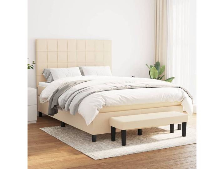 vidaXL Boxspringbett, Boxspringbett mit Matratze Creme 140x200 cm Stoff