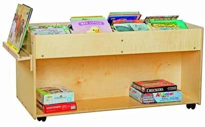 "Contender 8 Section Top Sided Mobile Book Organizer with Side Easel, Toddlers Bookcase for Classroom, Montessori Shelf - 46.75"""