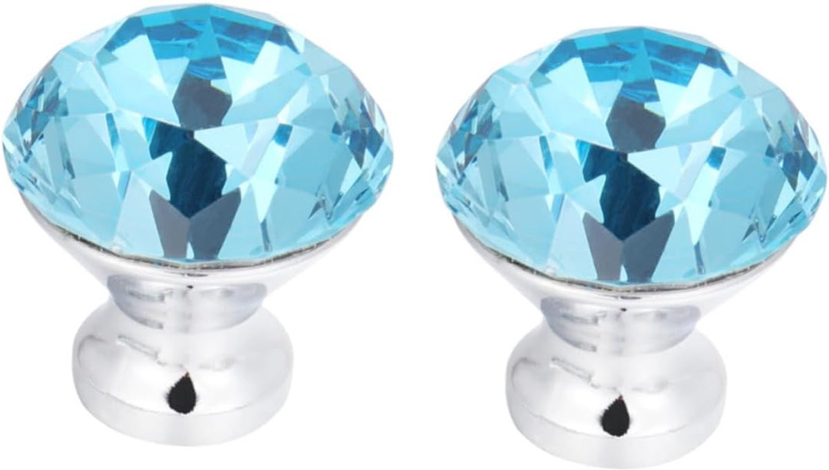 Set van 2 blauwe glazen knopgrepen in diamantstijl voor het vernieuwen van meubels