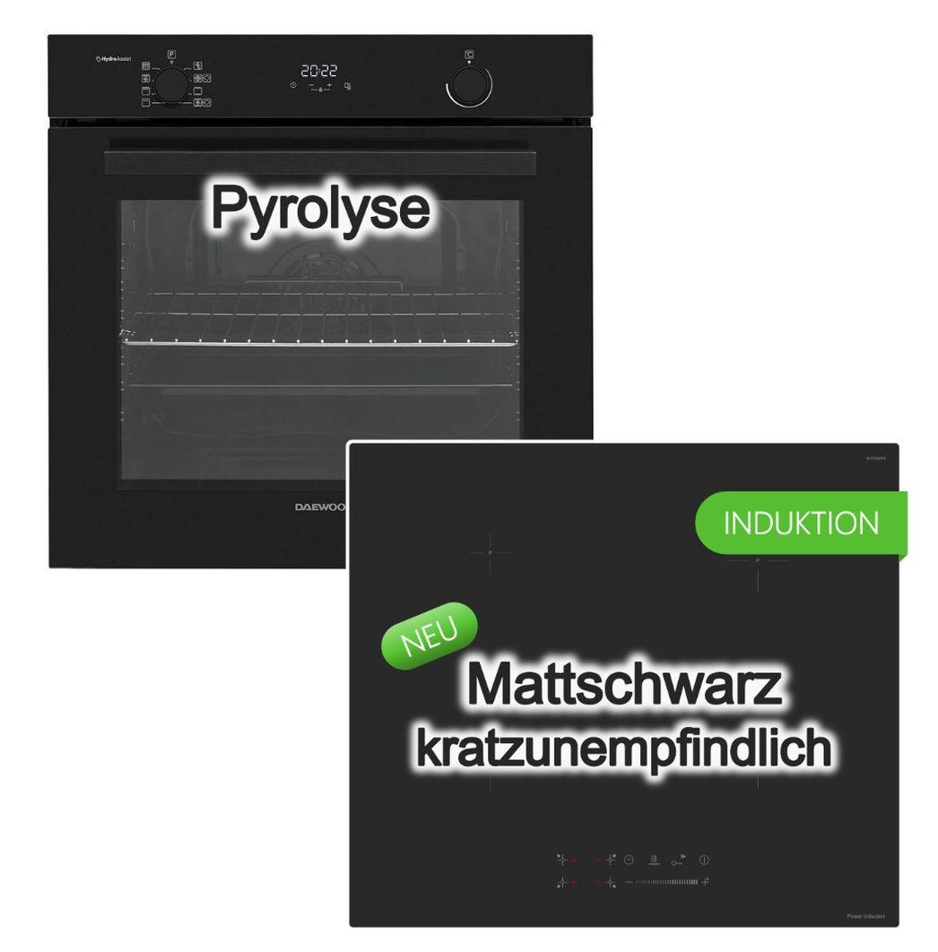Herdset Daewoo Backofen Pyrolyse SoftClose+ keenberk Induktionskochfeld Matt Booster Slider Touch