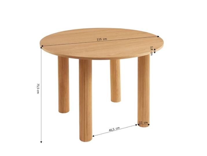 Table de séjour ronde placage chêne 115 cm
