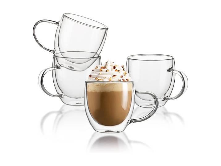 Lot de 2 Tasses à Café en Verre Double Paroi avec Anse, 250 ml Verre Transparent Isotherme pour Boissons Chaudes et Froides, Latte, Cappuccino