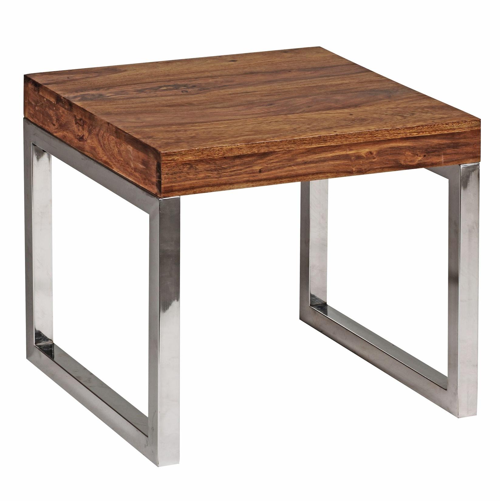 KADIMA DESIGN Quadratischer Couchtisch: Massivholz, Metallgestell, 45x45x40 cm, Sheesham-Massivholz, pflegeleicht.