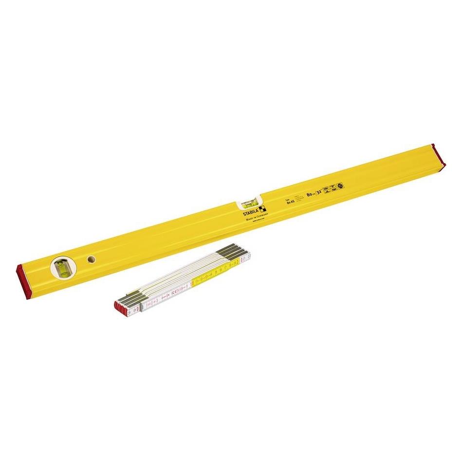 Stabila Poziomica seria 80 AS, 80 cm + drewniany przymiar składany typ 617, 2 metry (80 cm) (20279)