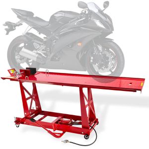 DEMA Hebebühne 24357, rot, für Motorrad, 20-84 cm Hubhöhe, pneumatisch, mit Fußpedal, Tragkraft 450kg