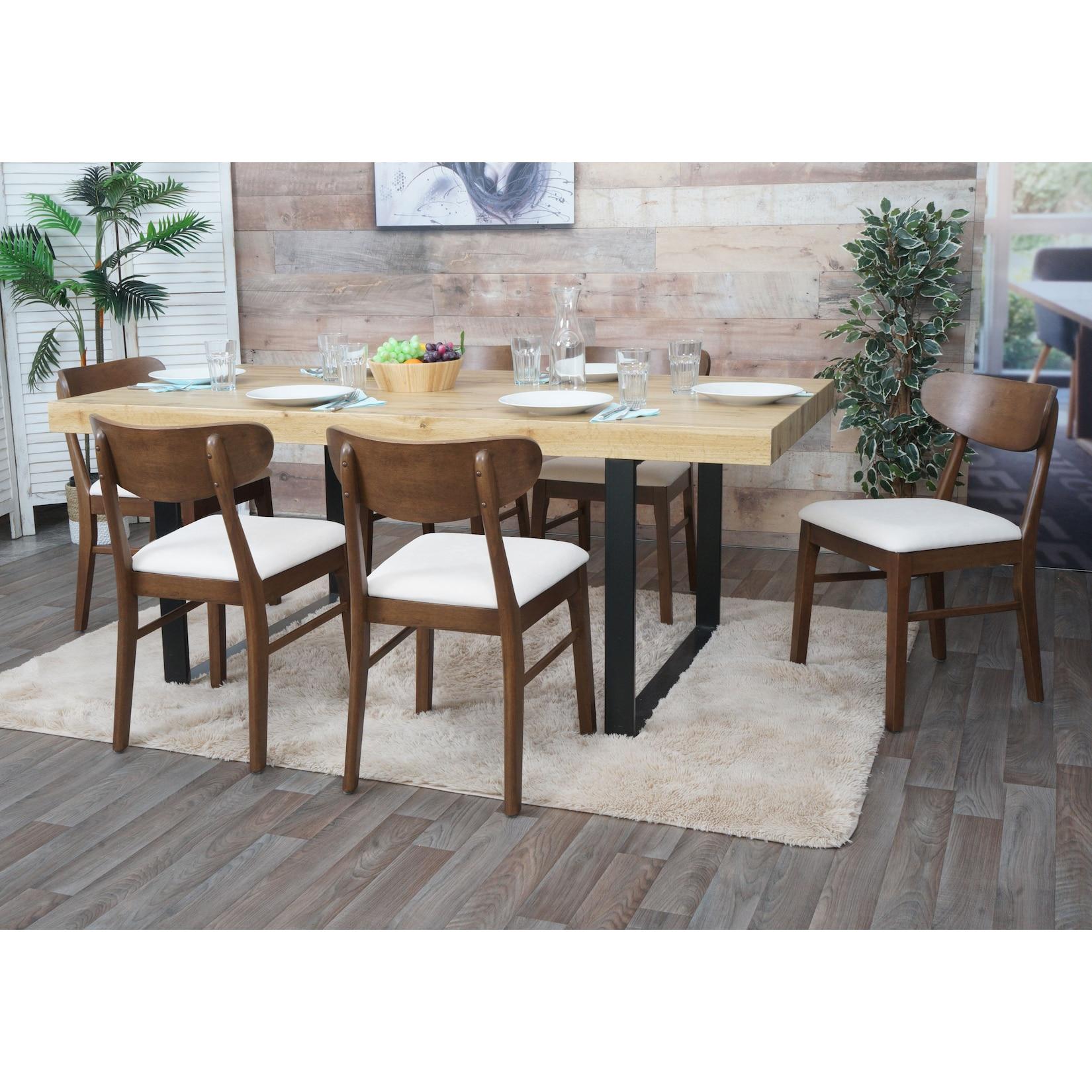 6er-Set Esszimmerstuhl MCW-M59, Küchenstuhl Stuhl, Stoff/Textil Massiv-Holz ~ dunkles Gestell, creme