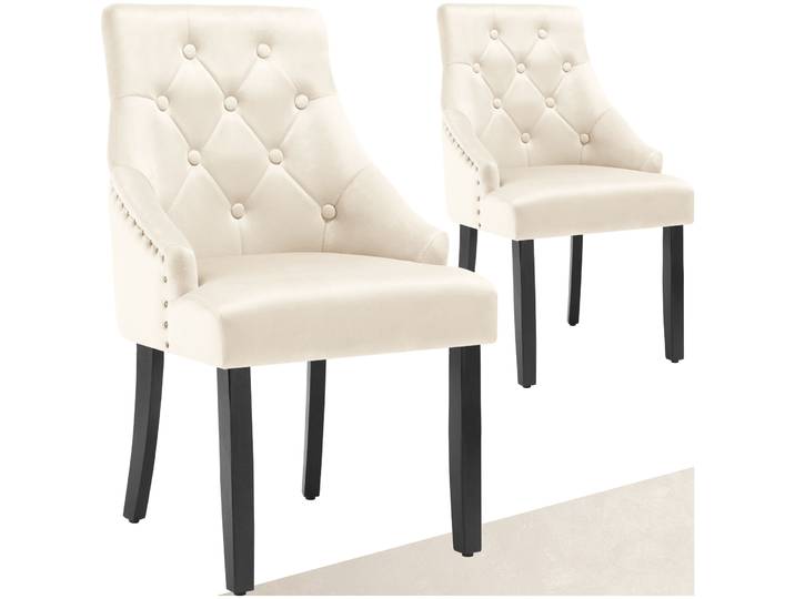 Esszimmerstuhl Everdeen Samtoptik, gesteppt - creme/schwarz, 2er Set