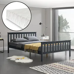 Holzbett Hellnar 180x200 mit Kaltschaummatratze Dunkelgrau [en.casa]