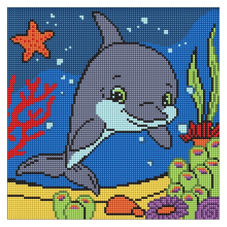 Ideyka Diamantmosaik Kinder - Höflicher Delfin 30x30cm (AMO8111)