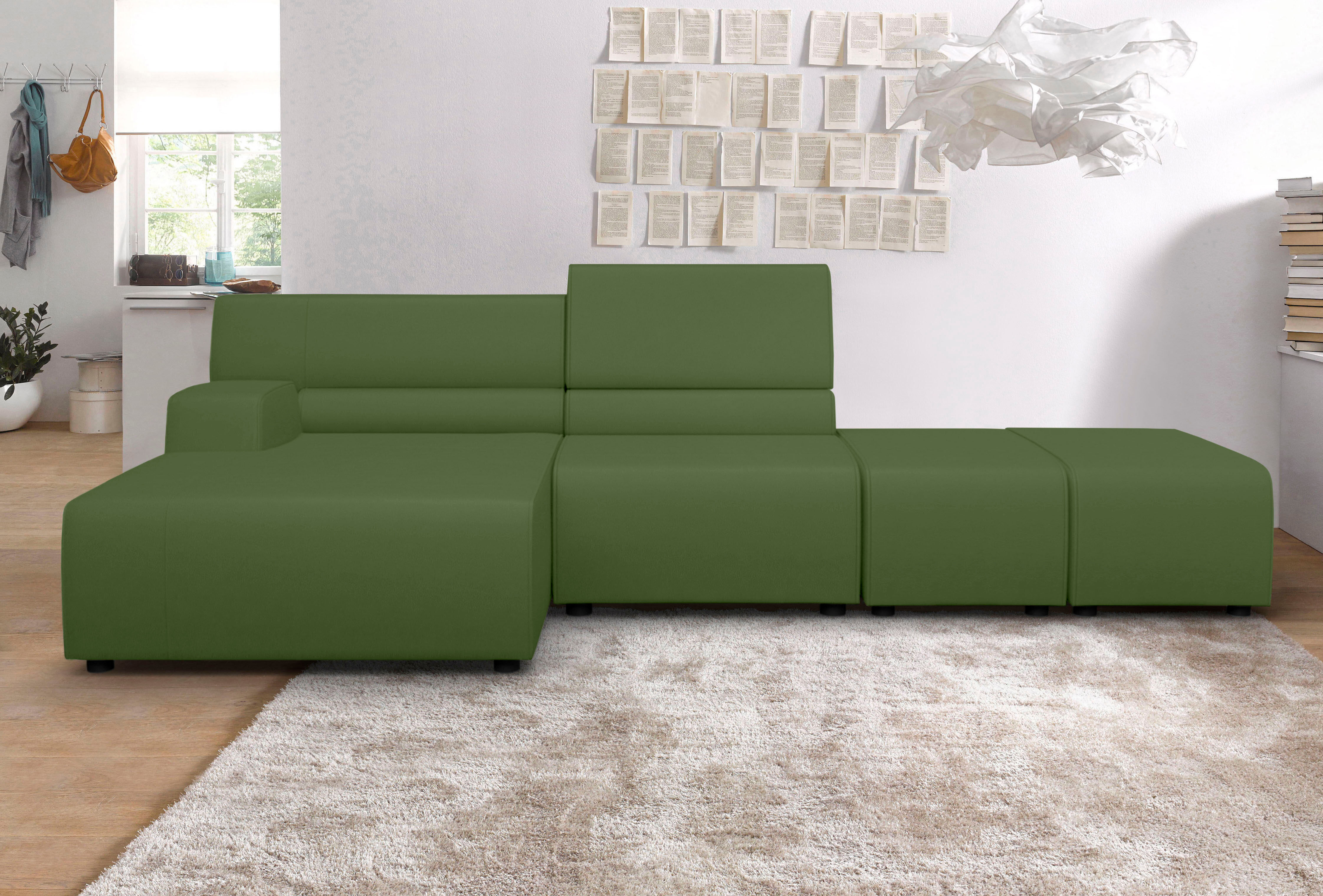 Ecksofa EGOITALIANO "Babouche, Designsofa mit außergewöhnlichem Sitzkomfort zum Wohlfühlen", grün (sprite), B:384cm T:98cm, Leder CAREZZA (echtes Rindsleder) ist ein Naturleder, dass die ursprünglichen Eigenschaften der Haut nicht verändert. Das Vorhanden