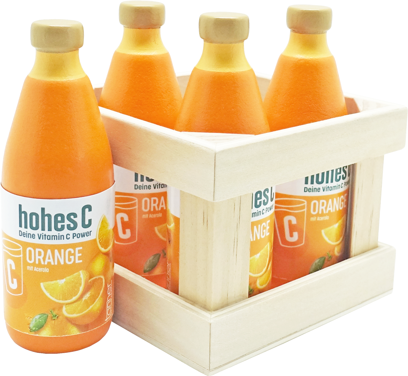 Spiellebensmittel TANNER "Getränkekiste Hohes C & Landliebe", orange (bunt), Kaufladensortimente, Kinder, Holz, Spiellebensmittel