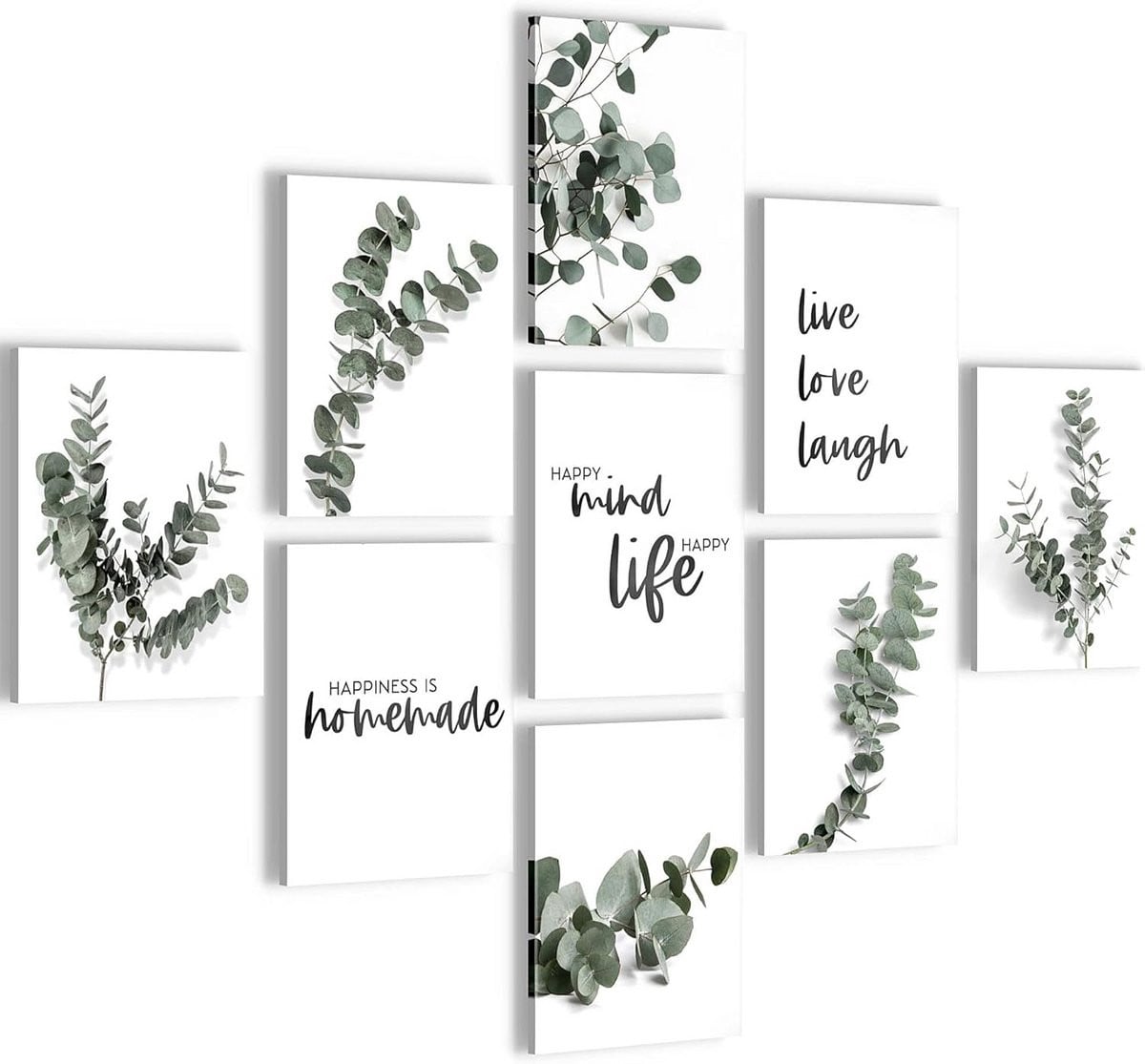 Muurdecoratie Happy Mind Happy Life met 9 lijsten - Groen - 20 x 25 cm