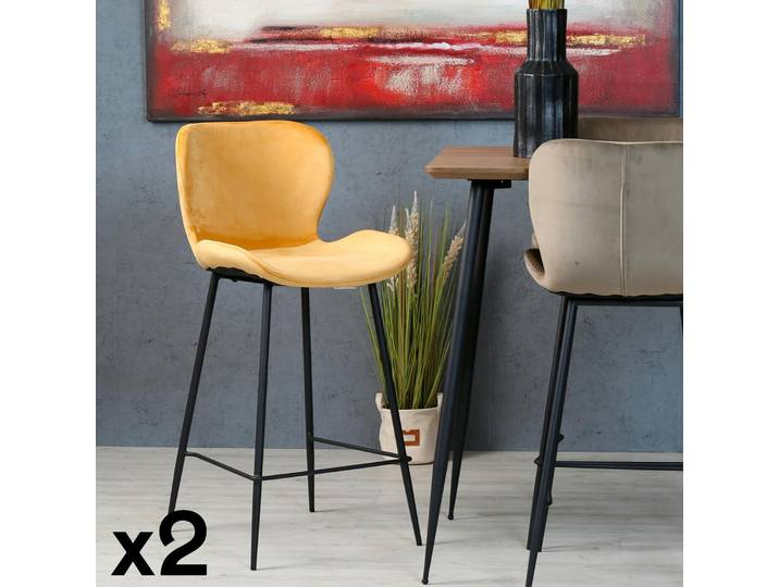 Chaise de bar moderne (lot de 2) MELBOURNE - Jaune